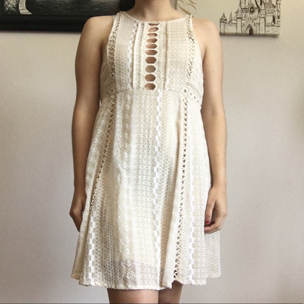 Free people cream lace crochet summer mini dress